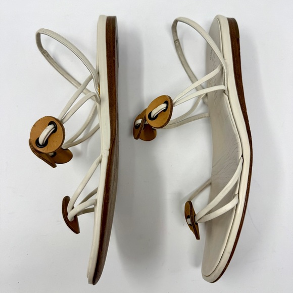 Chanel Flat Thong Sandals Cream with Brown Leather Medallions - Picture 11 of 12